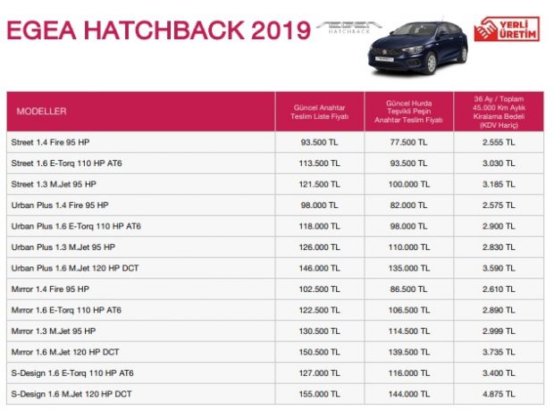 egea hb fiyat 2019